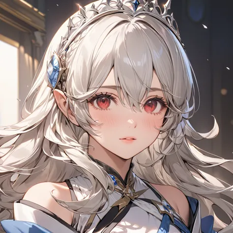 ((highest quality)), ((masterpiece)), (detailed), （perfect face）、the woman is kamui, a princess with medium-long silver hair.