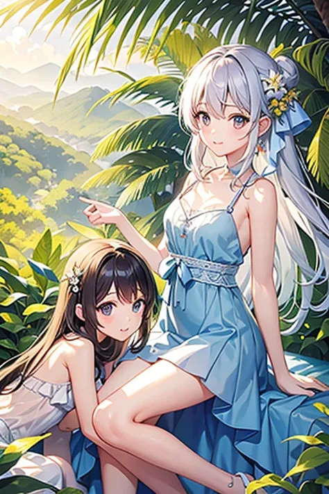 (((masterpiece))), (((The best quality at its best))), ((Super detailed)), (Highly detailed CG illustrations), ((Extremely delicate and beautiful)),(Cute and delicate face),Light,Bright and beautiful atmosphere, Two Girls (10 years old, 1. Short-tempered r...