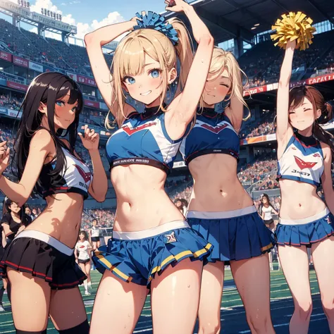 cheerleader,stadium,day,cheer,perfect_quality,perfect_anatomy,masterpiece,beautiful,perfect_body,smile,open_mouth,close_eyes,sweaty,full_body,beautiful_hair,shark_tooth,shark_tail,light_blue_eyes,1_beautiful_girl,cute_face,beautiful_face,best_quality,good_...