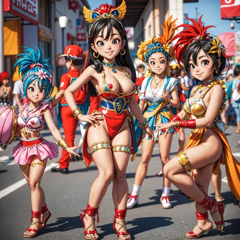 
((masterpiece、Highest quality、Detailed Anime))、Carnival of Rio、parade、Japanese downtown shopping street、(Naked Cute Girls３People and above、12 years old:1.3、smile:1.3、dance:1.3、samba dance dress: 1.3)、(((Pussy、tits)))、(Glowing Skin、Flashy and gorgeous acce...