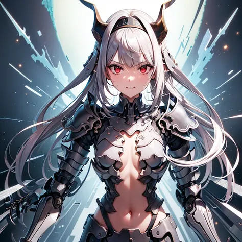 chest, High resolution, sight, smile, Shortcuts, bangs, Red eyes, Headpiece, 目の間のbangs, head band, Horns of the beast, Multiview, Decorative arts, masterpiece, Accurate, Anatomically correct, 最high quality, High resolution, Attention to detail, High resolu...