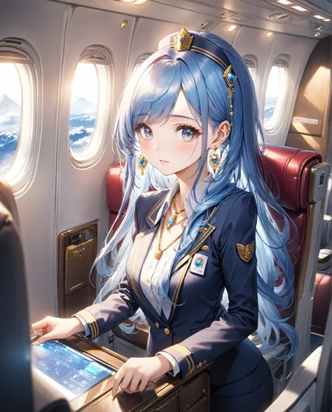 (Highest quality,8k,32K,masterpiece,Ultra-high resolution :1.2 ),born,One girl,Super cute,Natural light,Clear, shining eyes,20-year-old,Fair skin,Fantasy background of the electronic world inside the plane,The noble earrings are shining,The noble necklace ...