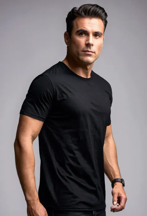 A plain high quality black t shirt no model wearing it just an art of a black t shirt and a white background