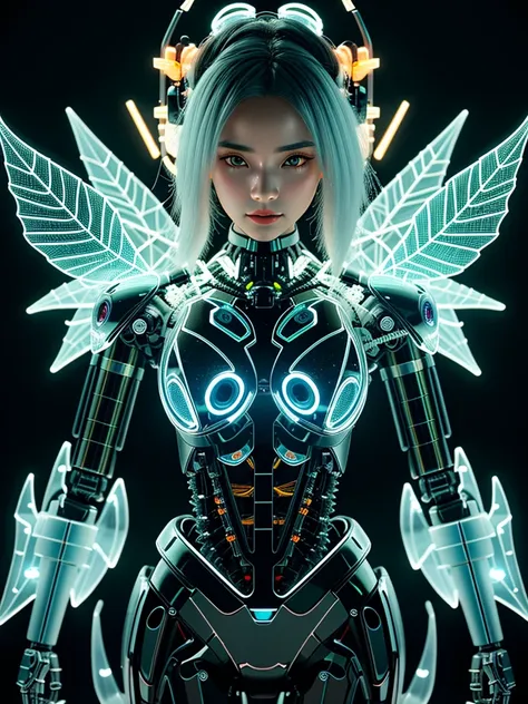 noser robot, complex 3d render very detailed of a beautiful death angel, biomechanical glass-skinned cyborg, analog, 150 mm lens...