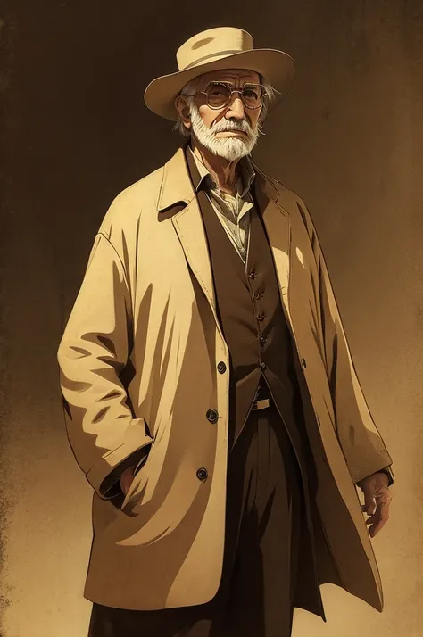 Anime illustration sepia style cool old man