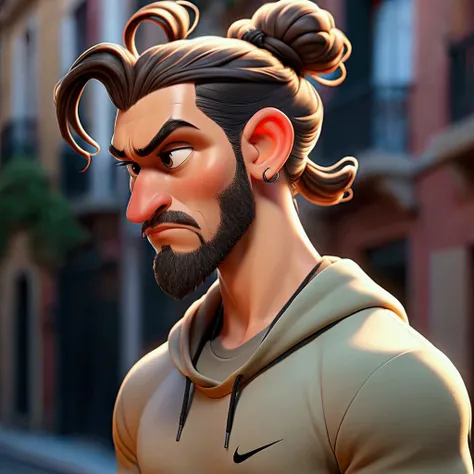 Half spanish male, man bun, nike clothing