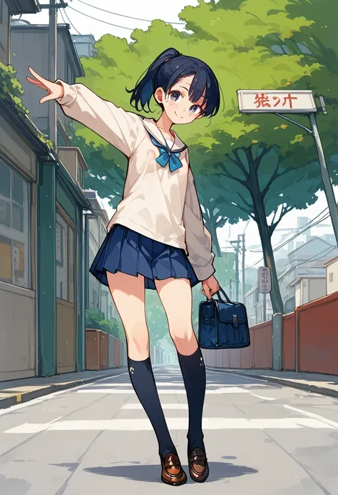 （全naked）,tits,Nipples,genital,Pussy,下半身naked,（naked）,平らな胸の全nakedの若い少女,Of Japanese,Active,Nipples,Pussy,smile,On the road,In front of the school gate,ponytail,High Kick,Black knee-high socks,loafers,Small nose