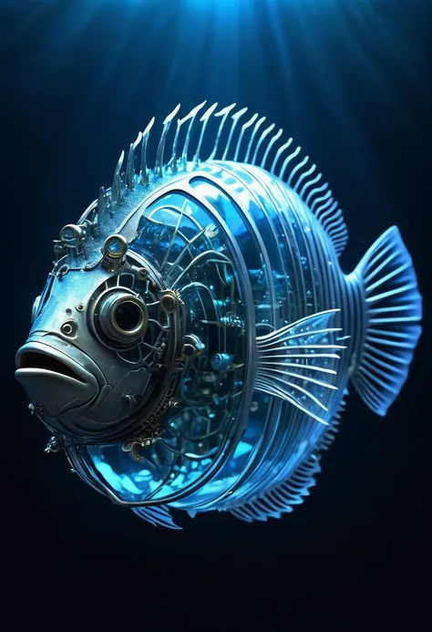 
                ( perfect anatomy )   The biomechanical luminous marine creature fish head shell made of metal and gears is very transparent. The movie light head shell is very transparent with a smooth and soft feel.(Partially transparent design allows y...