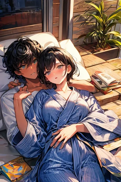 nfsw, (masterpiece, best quality:1.4), very aesthetic, absurdres, anime artwork, anime style, anime coloring, studio anime, key visual, megami magazine,
1girl, boyish, solo, embarrassed, blush, breasts out, lying on bed,
BREAK detailed skin, tanned skin, d...