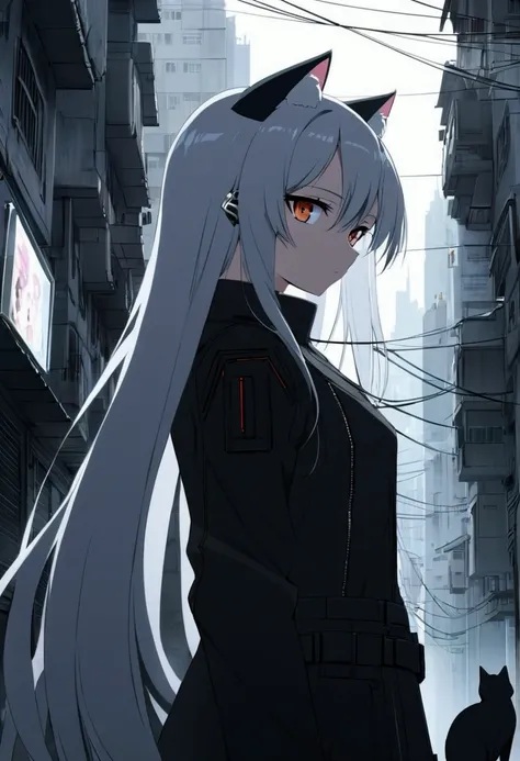 Anime girl with long hair and cat ears in a city., digital cyberpunk anime art, cyberpunk anime girl mech, female cyberpunk anime girl, cyberpunk anime girl, anime ciberpunk, linda chica cyborg, digital cyberpunk - anime art, cyberpunk anime art, cyberpunk...