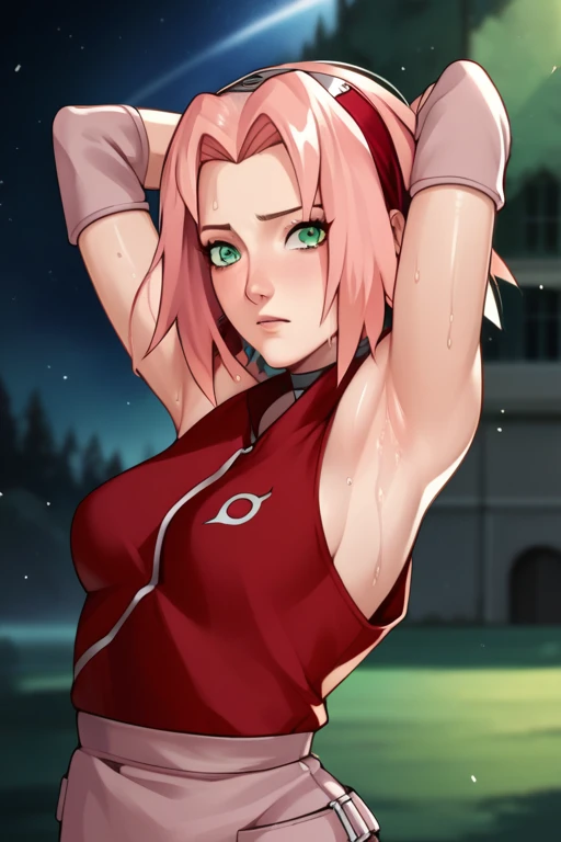 score_9,score_8_up,score_7_up,score_6_up,score_5_up,score_4_up BREAK skinny,choker,medium breasts,detached sleeves,outdoors,forest,shiny skin,bokeh,bloom,indoors,light particles,castle,space,1girl,haruno sakura,pink hair,short,hair,green eyes,forehead prot...