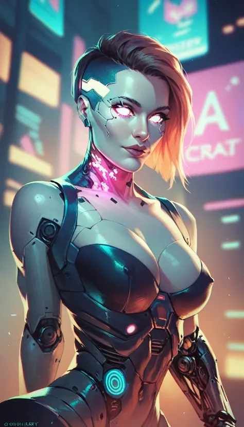 score_9, score_8_up, score_7_up, score_6_up, cyberpunk art, android, cyborg human, robot, robotic features, white skin, robotic limbs, face plates, glowing eyes, futuristic, futuristic city, futuristic city background, gwentstyle, 