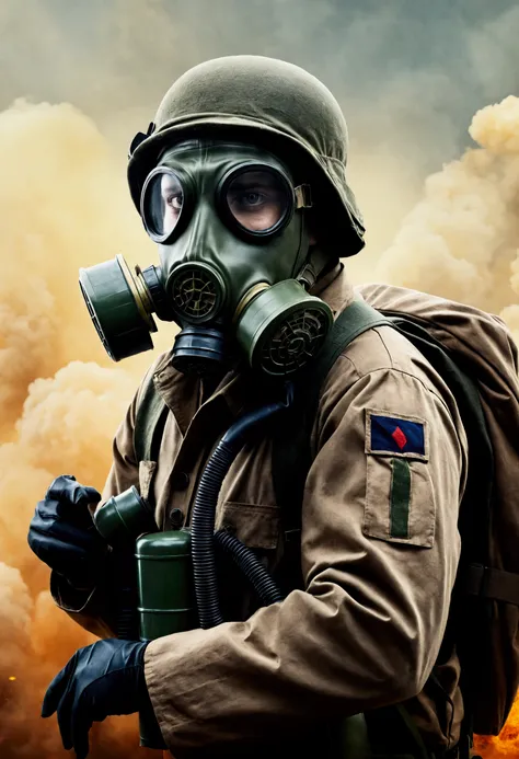 A modern soldier wearing a gas mask and a scientist wearing a gas mask protrude into the world.