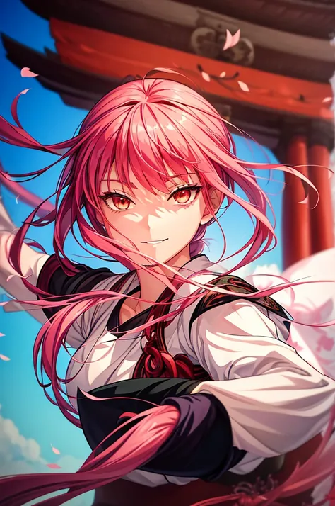 # Prompt for SeaArt

An anime-style illustration of a girl with the following characteristics:
- Wearing a Samurai clothes
- Long pink Hair
- Red Eyes
- Smiling
- swings katana
-One Person
Background:
- Shrine with Sakura Trees

Art style:
- Bright, colorf...