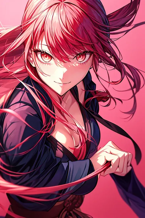 # Prompt for SeaArt

An anime-style illustration of a girl with the following characteristics:
- Wearing a Samurai clothes
- Long pink Hair
- Red Eyes
- Smiling
- swings katana
-One Person
Background:
- Pink Background 

Art style:
- Bright, colorful anime...