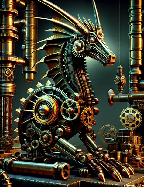 donmst34mp clockworkdragon, steam, gears, pistons, glass pistons, steampunk