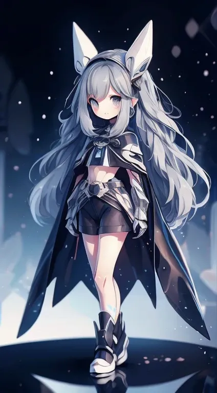 masterpiece, Highest quality, 4K, Mecha, starry null, null, performer(null), Cape, head band, Thin legs, Long Hair, Gray Hair, cyber punk, Depth of written boundary, Blurred Background,