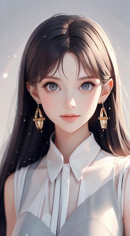 girl with gold earrings in the style of vray tracing, then martin, famous, poured, close, dark white and gold, speed painting, m...