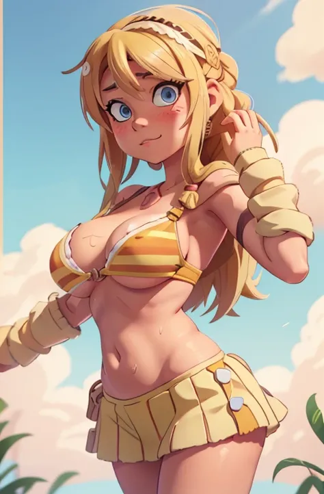 yellow bikini, by rubio, anime girl with big tits and big nipple pointing, attractive anime girl, Ilia Kuvshinov. 4 kilometers, [ Art numérique 4 kilometers ]!!, Realistic 3D anime style, cute anime girl, extremely detailed artistic germ, OPPAI, 4k animate...