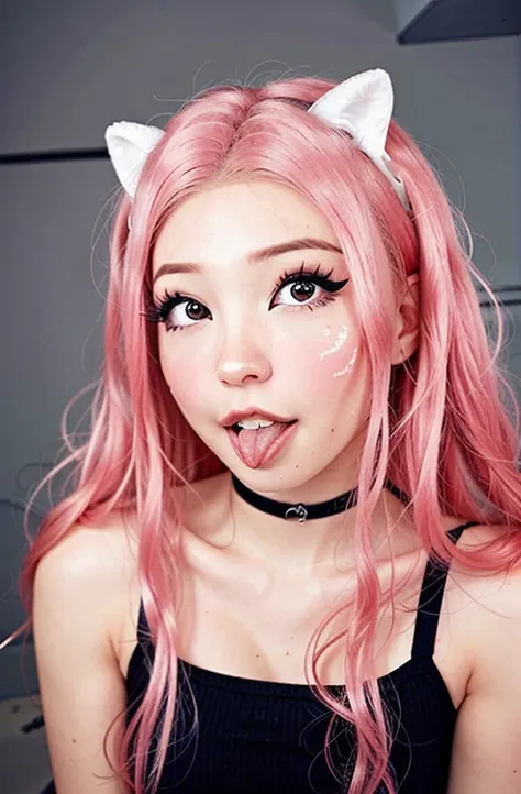 pink hair, portrait shot of a woman, ahegao face, ahegao, drooling