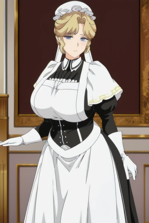 maria_vm, huge_breasts, standing, solo, victorian_maid_uniform, masterpiece, best quality, detailed face, detailed eyes, highres...