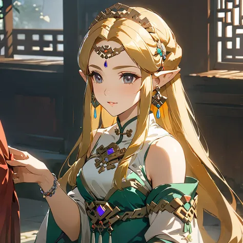 ((highest quality)), ((masterpiece)), (detailed), （perfect face）、the woman is princess zelda, an ordinary chinese woman with med...