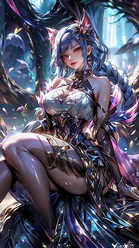 best quality,.masterpiece,Ultra-high resolution,(truthfully:1.4),Science fiction,Yamagishi,Tempting,Chinese poisonous scorpion girl,20 years old,short hair,Large Breasts,Wearing a poisonous scorpion dress,waist（Scorpio）,Sitting on the rocky coast,Looking d...