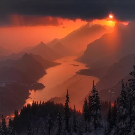 Alafud Lake and mountains view with sunset, Warm and beautiful scene, Mountain Sunrise, Stunning sunsets, sun rises between two mountains, beautiful sunrise lights, Beautiful and natural rim light, Breathtaking beautiful, Epic sunrise, Beautiful and specta...