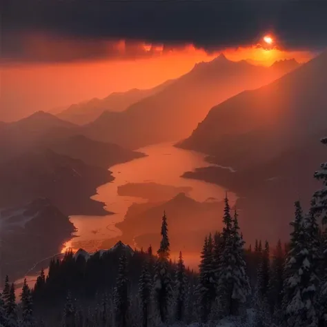 Alafud Lake and mountains view with sunset, Warm and beautiful scene, Mountain Sunrise, Stunning sunsets, sun rises between two mountains, beautiful sunrise lights, Beautiful and natural rim light, Breathtaking beautiful, Epic sunrise, Beautiful and specta...