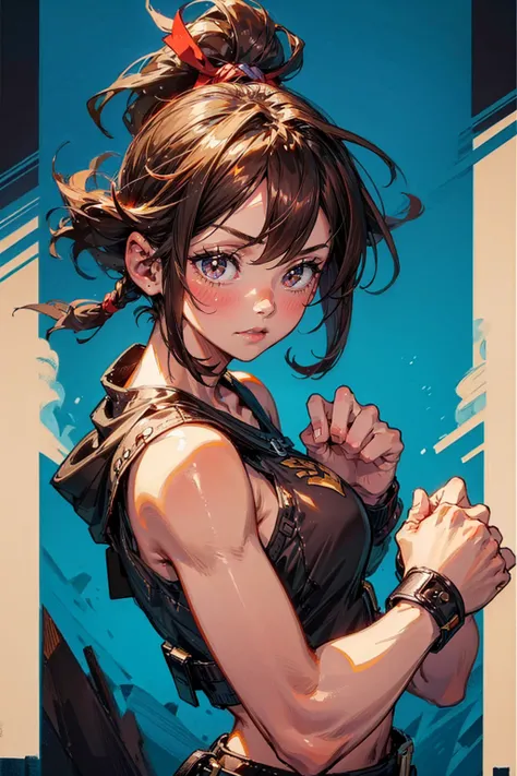 1girl,solo,cute,brown hair,fighter,knuckle,