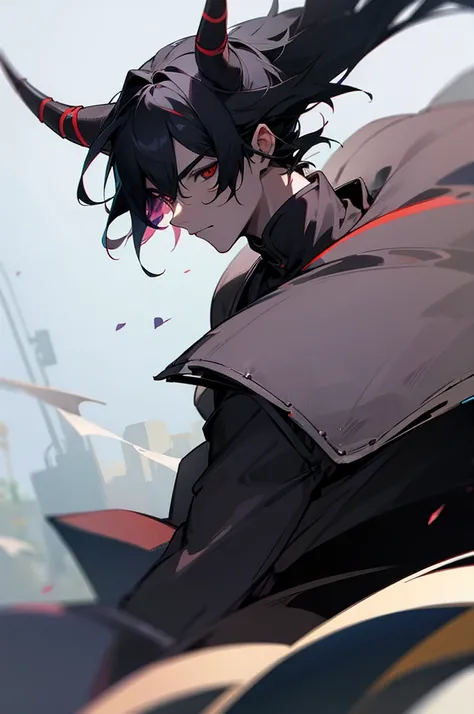 
Young adult, male, Black hair, Town Background, Knight, Demon Horns, Black skin