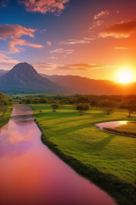 sunset in the mountain range of mexico spectacular view, amazing, some drops of water on the grass on the mountain, beautiful vi...