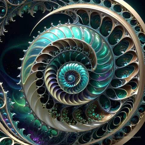 (Nautilus Machine Lifeform)、(Nautilus is mechanically drawn:1.2)、Machine lifeforms emerging from the Mandelbrot set、The emerging lifeforms gradually々Mechanize to、Fractal Art、3D Rendering, Aurora