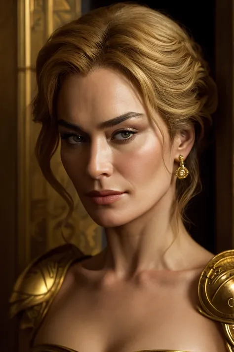 upper body portrait of elegant Cersei Lannister by Yousuf Karsh, Thierry Mugler, latex, gorgeous professionally styled hair, haughty, domineering, detailed textures, sharp focus, ultra-high pixel detail, 16k RAW footage, masterpiece