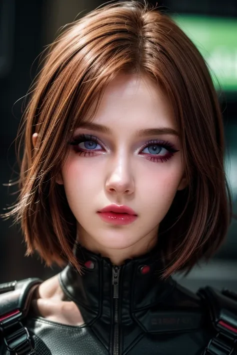 masterpiece,best quality,realistic,highres,highly detailed,blurry background,1girl,((portrait)),close-up,bangs,human, cyberpunk,...