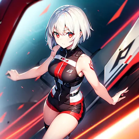 (girl)(white short hair)(red eyes)(Driving in the mecha)(fighting)4K