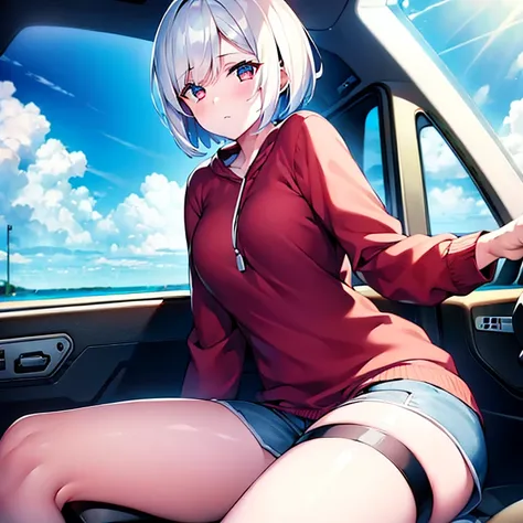 (girl)(white short hair)(red eyes)(Driving in the robot)(-o-)4K