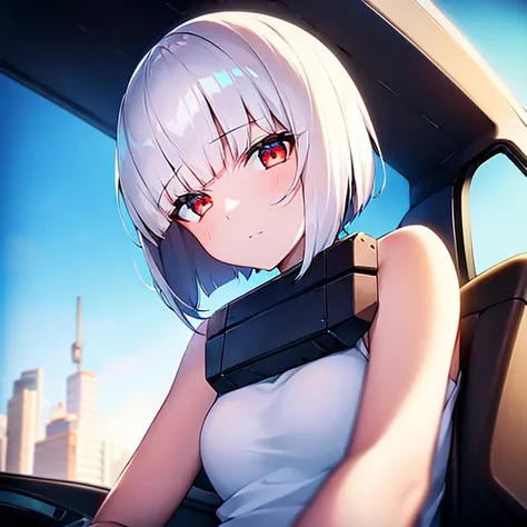 (girl)(white short hair)(red eyes)(Driving in the robot)(-o-)4K