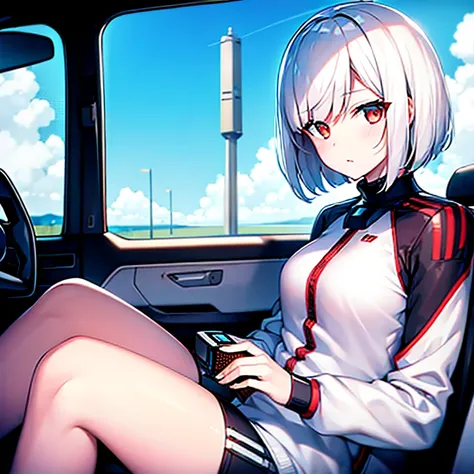 (girl)(white short hair)(red eyes)(Driving in the robot)(-o-)4K