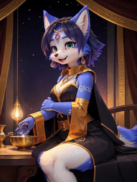 A beautiful and detailed (sweet picture) wa ((krystal)), Star Fox Krystal, sslim, lovable, green eyes, medium breasts, (((Long blue hair 1.3))),  ((black hair tips)), Decollete, grin, look up,, anthro, furry, Uploaded E621, detailed fluffy fur, (wa Fluff-K...