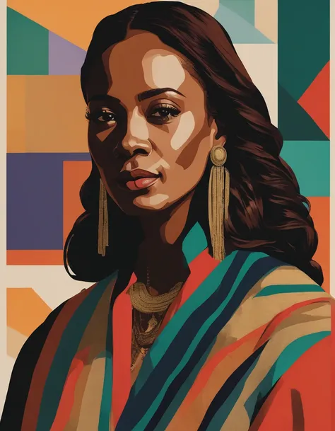 portrait of kamala celebrity using simple shapes and a rgb scale limited color palette multiple figures social realism