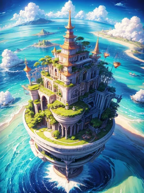 Floating island paradise in Midjourney manga style 