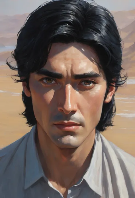 Black haired man, long narrow eyes, high quality, salt face