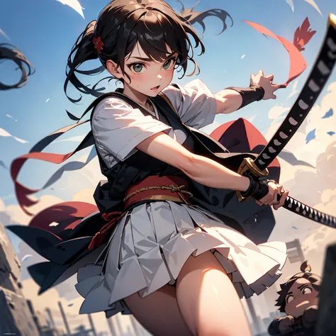 samurai girl looks like Emma Watson, Dual wielding katanas
