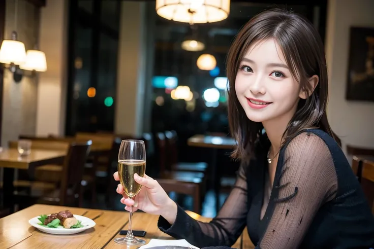 ((Highest quality、8k、masterpiece:1.3))、slimカップル、modelカップル、(Realistic, Intricate details:1.2), full-course dinner、wine 、Amazing view of the sunset sky and clouds、A bright smile、The wonderfulness of smile、Bright image、wineの美しさ, Beautiful Face, blue eyes, The...