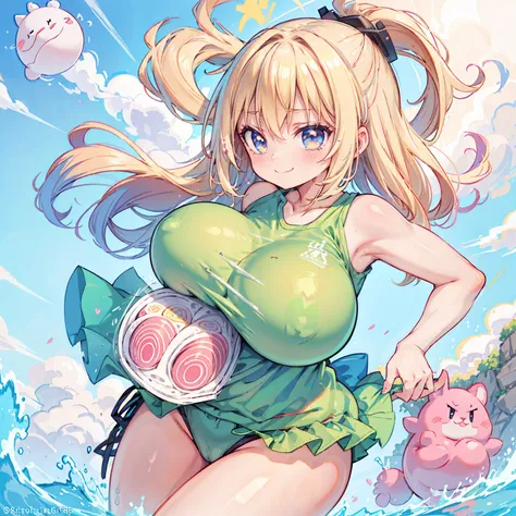 Anime Kawaii sexy Perfect Slim sensual body large breast and huge thighs, An intricate and highly detailed illustration of anime (Young girl). breasts big，Lop，sports attire，smiling, sweetheart, chubby  :1.2)(Clean the skin)(glad)][(clothes inspired by &to ...