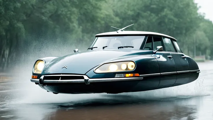 photo of futuristic hovering car, citroen ds , without wheels, science fiction, science fiction, retrofuturistic, high speed cin...