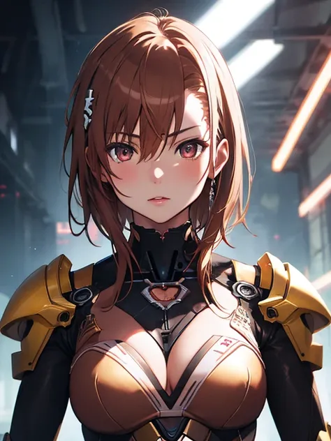 artificial human world:1.5, Mechanical Creature, Misaka Mikoto, 1girl, black choker, uhd, retina, masterpiece, ccurate, anatomically correct, textured skin, super detail, high details, high quality, best quality, highres, 4K