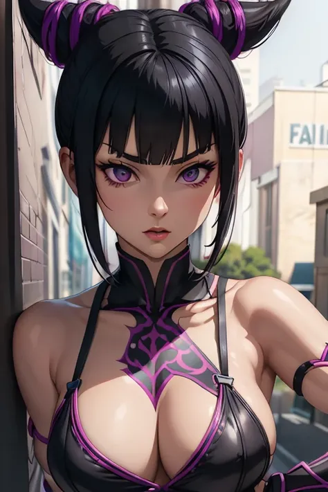 knife Juri Han character from street fighter game, realistic 3D anime style, cute anime girl, beautiful digital art, realistic 3D anime, Realistic Hyper Anime, extremely detailed.best quality,ultra-detailed,detailed background,looking at viewer, detailed f...