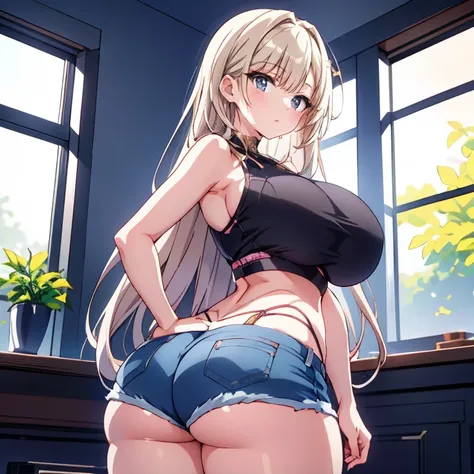 Anime Kawaii sexy Perfect Slim sensual body large breast and huge thighs, An intricate and highly detailed illustration of anime (Young girl)  work of art, better_品質, 1 girl, darkskin_female, blond_eyeballs, rot_eyeballs, big fit ass_breastsout, betterar, ...